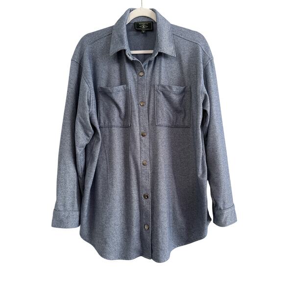 GH Bass & Co Womens Snap Front Collared Shirt Medium Oversized Striped Casual - Picture 1 of 11